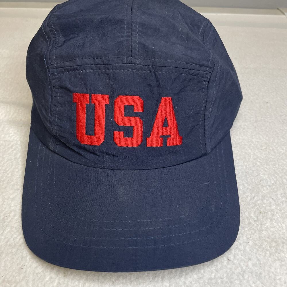 Vintage 90s SPEEDO USA Olympic 5 Panel Hat Navy Nylon Snapback Spell Out Cap
